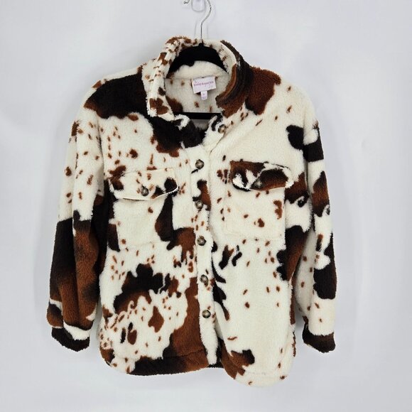 Honey and sparkle womens size small brown cow hide print button up shacket - Picture 10 of 10